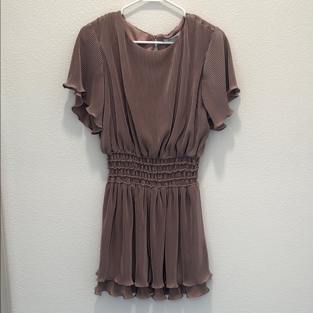 She + Sky | Purple Pleated Dress with Smocked Waist, L